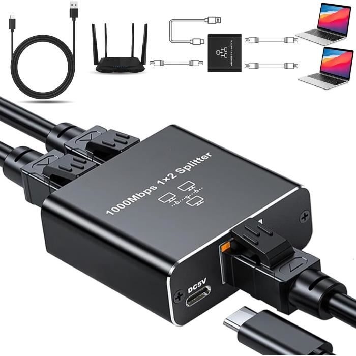 Rj45-ethernet-switch, 1-zu-2-lan-splitter, 1000 Mbit/s, 2-port-lan-switch Für Computer, Router, Set-top-boxen Und Fernseher