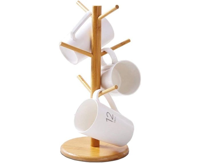 Bambus-becherhalter, Kaffeetassenhalter, Kaffeetassenständer, Kaffeetassen-trockengestell Mit 6 Haken, Becherhalter