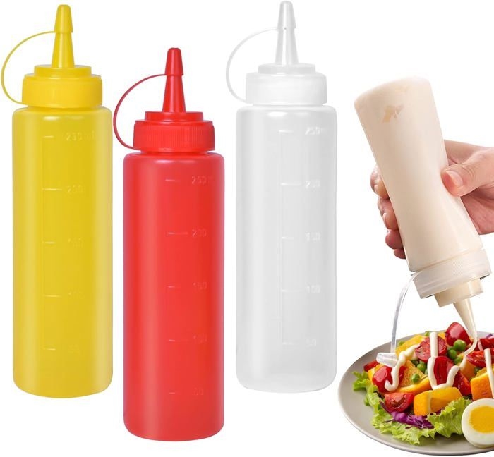 Set Mit 3 X 8-unzen-flaschen Für Gewürze, Soßen, Quetschflaschen, Flexible Kunststoffflaschen