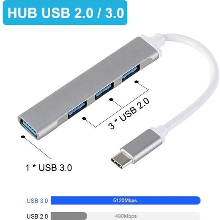 4-port Usb 3.0 Hub Super High Speed Adapter Für Macbook, Smartphone, Aluminium