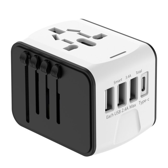 (grau) Universeller Reiseadapter – Weiß – 3 Usb-anschlüsse – 1 Usb-c-anschluss – 1500 W – Kompakt Und Praktisch