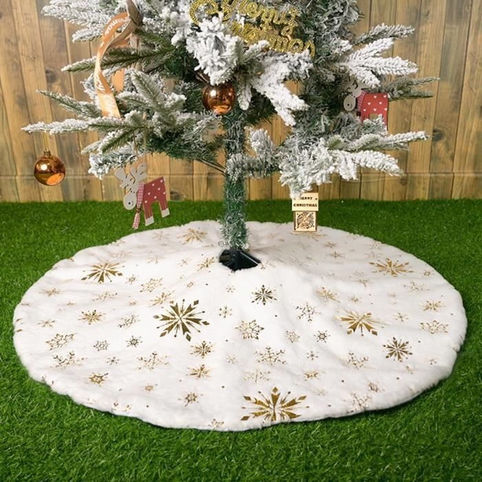 120 Cm Große Weihnachtsbaumdecke, Weißer Hintergrund, Goldene Schneeflocke, Zur Dekoration Und Abdeckung Von Weihnachtsbäumen