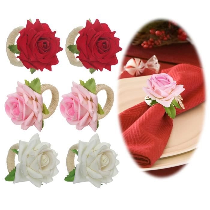 (rosa) Serviettenringe – Nicht Spezifiziert – 6 Stück – Künstliche Blume – Leinen – Rosa Design