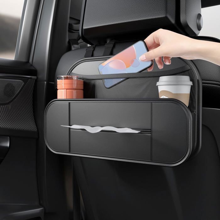 Auto-rücksitz-organizer Mit Getränkehalter, Taschentuchbox Und Haken Für Autotaschen (schwarz)