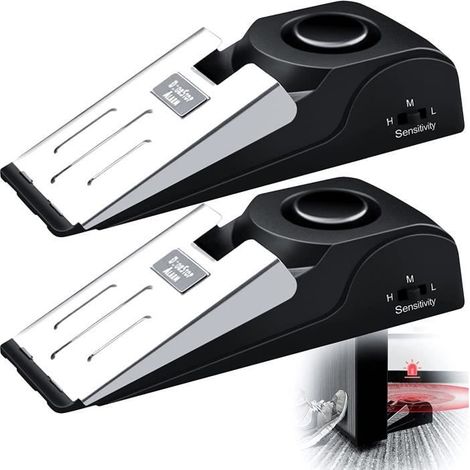 (schwarz) Türalarm, Standgerät – 120 Db Sirene – Gummischutzkeil – 2er-pack