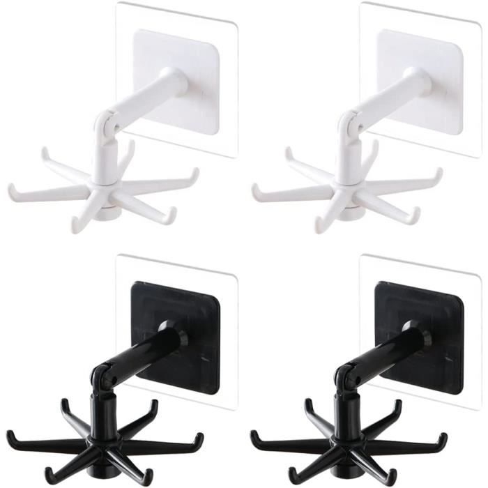 (schwarz-weiss) Set Mit 4 Um 360° Drehbaren Küchenhaken, Faltbaren Haken, Handtuchhaken Mit 6 Zinken Für Küchenutensilien