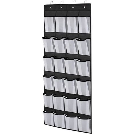 Schwarzer, Hängender Schuhorganizer Aus Stoff Mit 24 Fächern, 150 X 50 Cm, Schuhorganizer Für Badezimmer, Kleiderschrank Und Schlafzimmer
