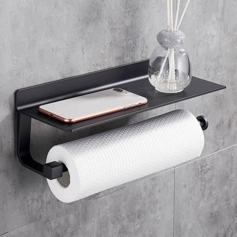 Wandmontierter Papierhandtuchhalter, Papierhandtuchspender, 33-cm-rollenhalter, Aluminium, Schwarzer Küchenpapierhandtuchhalter