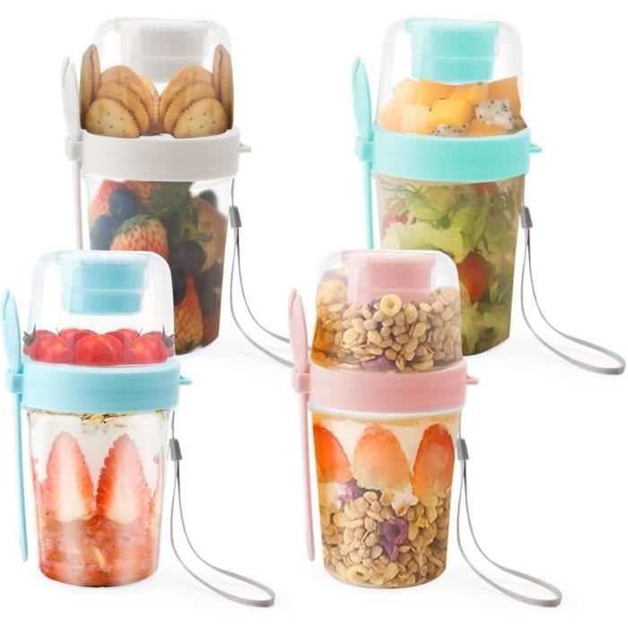 Müslibecher – Nicht Spezifiziert – 2-in-1 – Mit Löffel – 2 Schichten – Weiß