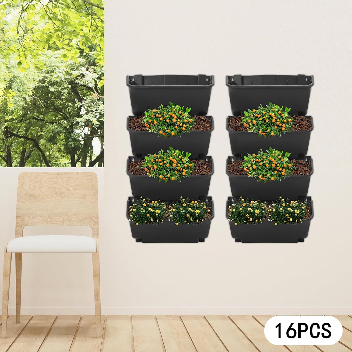 16 Pack Vertical Garden Planter, Wall Mounted Planter For Patio Indoor Outdoor Decor, Garden Self Watering Pot Balcony Plant Vegetable Fruit Herb Hanging Pocket Holder Flowerpot