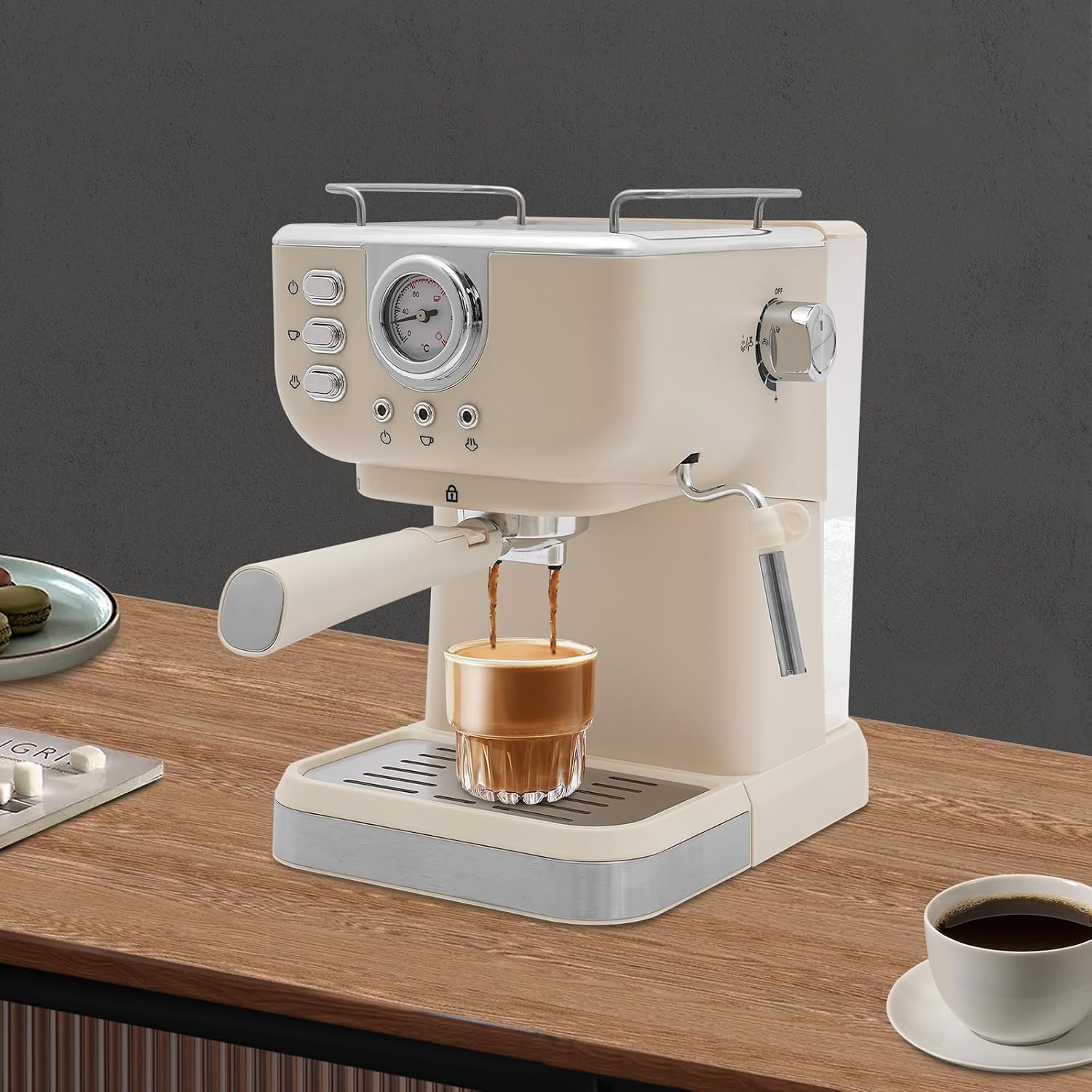Espressomaschine Mit Milchaufschäumdüse, 20 Bar Espresso Siebträgermaschine Klein Kaffeemaschine Espresso Für Cappuccino, Latte,1.5l Wassertank,weiß