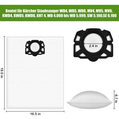 Set Aus 20 Vlies-staubsaugerbeuteln Für Nass- & Trockensauger (487, Wd4, Wd5, Wd6, Wd5p, Wd6p) – Filterbeutel
