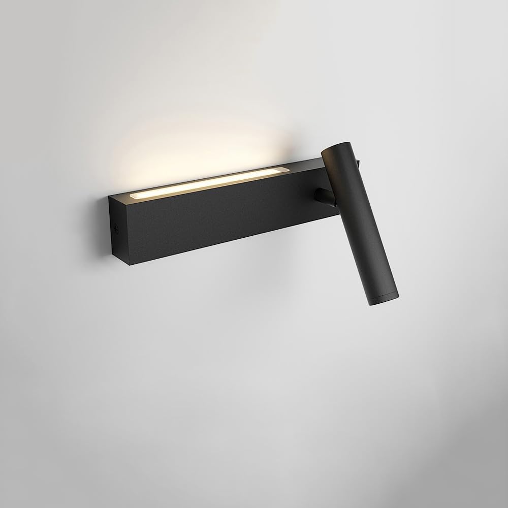 6w Cob Led-wandleselampe, Drehbarer Spot Mit Doppelschalter, Gerade Nachttischleselampe, Schwarz.