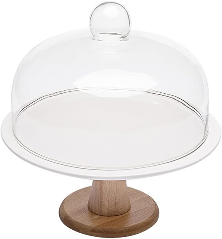Käse- Und Kuchenglocke Mit Holz- Und Glasfuß, Lebensmittelechter Deckel Zur Präsentation Und Aufbewahrung