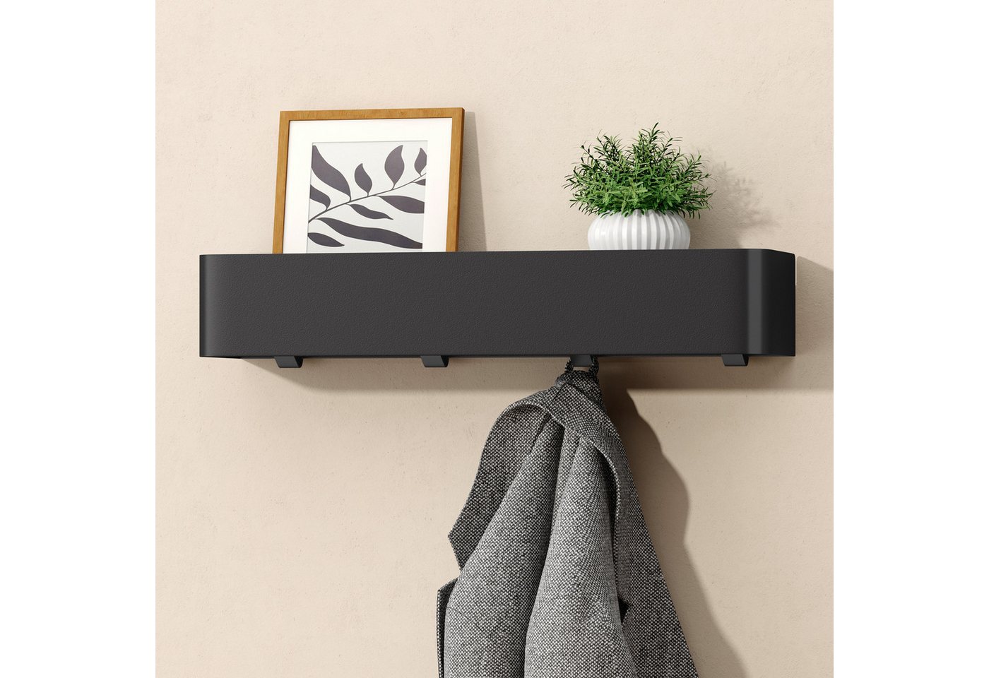 Doporro Duschablage Ohne Bohren, Badezimmer Organizer Mit 4 Haken, Stabiles Wandregal Bad Zum Kleben, Duschregal 40 Cm Für Bad, Küche Und Flur, Sandschwarz, Reglo-05 Bild 3