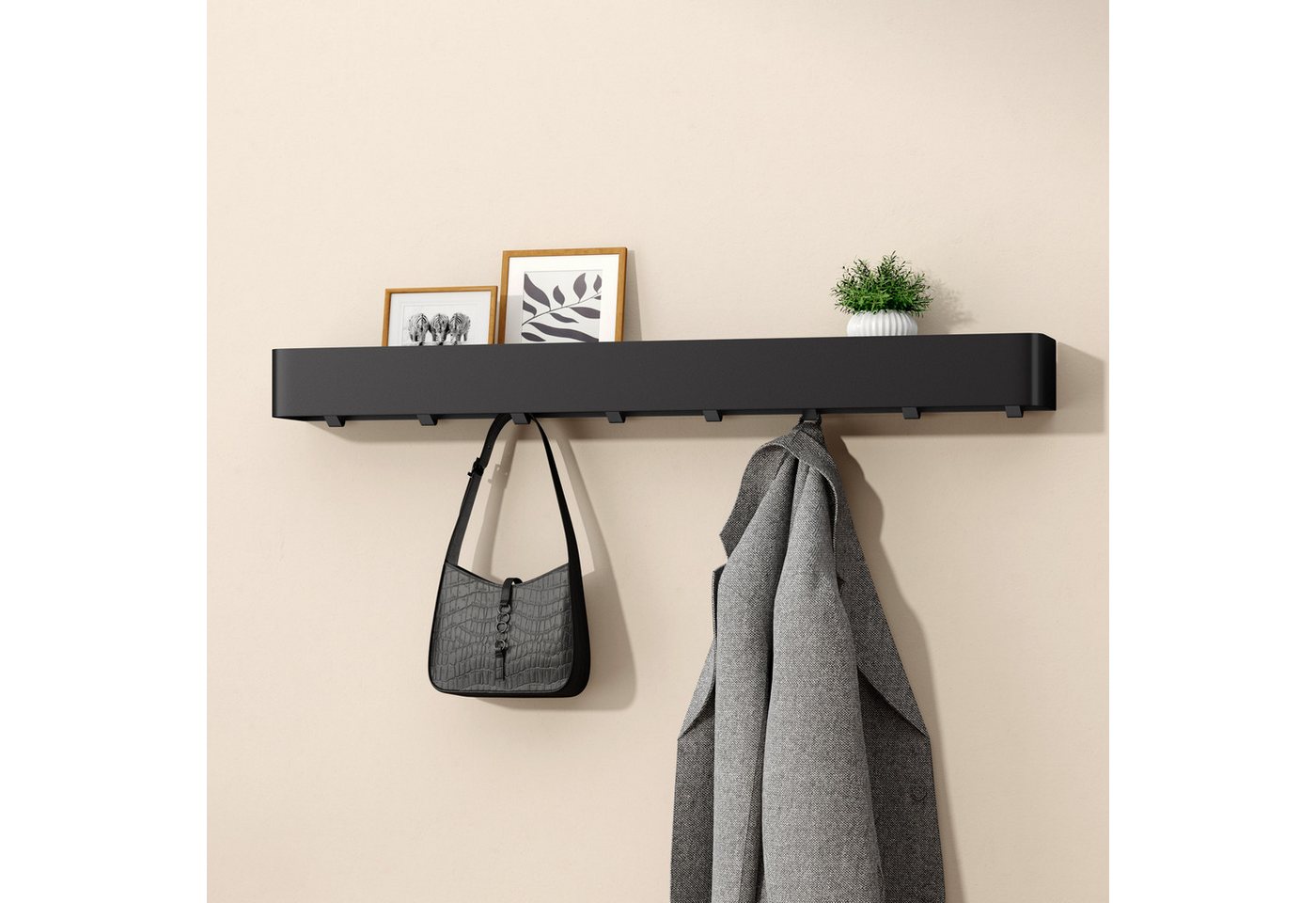 Doporro Duschablage Ohne Bohren, Badezimmer Organizer Mit 8 Haken, Stabiles Wandregal Bad Zum Kleben, Duschregal 80 Cm Für Bad, Küche Und Flur, Sandschwarz, Reglo-05 Bild 5