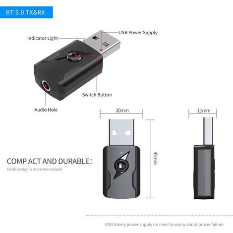 Bluetooth 5.0 Usb-adapter, Bluetooth-dongle, Bluetooth-adapter 5.0 Audio-sender/empfänger Mit 3,5-mm-audiokabel Für Pc/tv/auto/lautsprecher/mp3-player/heimkinoanlage/kopfhörer