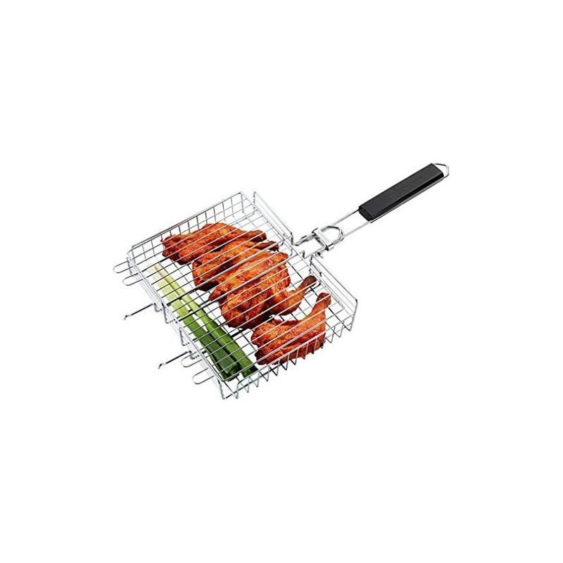 Bratkorb Aus Edelstahl, 64,5 X 31 X 5,5 Cm, Grillkorb Für Würstchen, Gemüse, Hähnchen, Fleisch, Fisch – Grillkäfig Mit Klappgriff – Tragbarer Grill