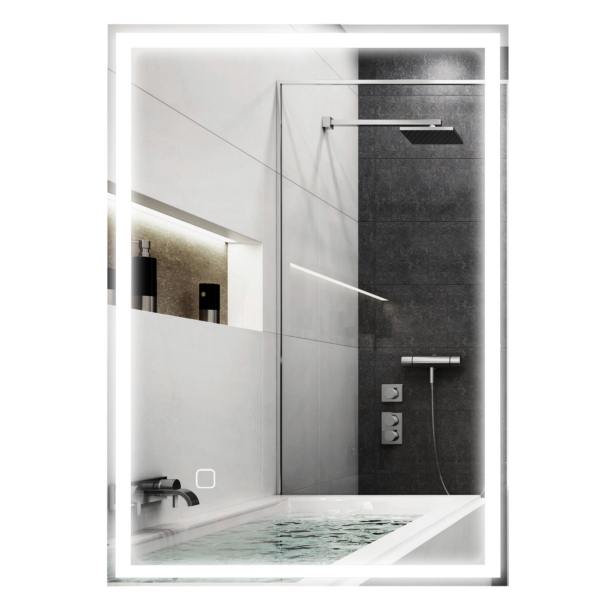 Badezimmerspiegel, Wandspiegel Mit Led-beleuchtung Und Touch-schalter, Weiß