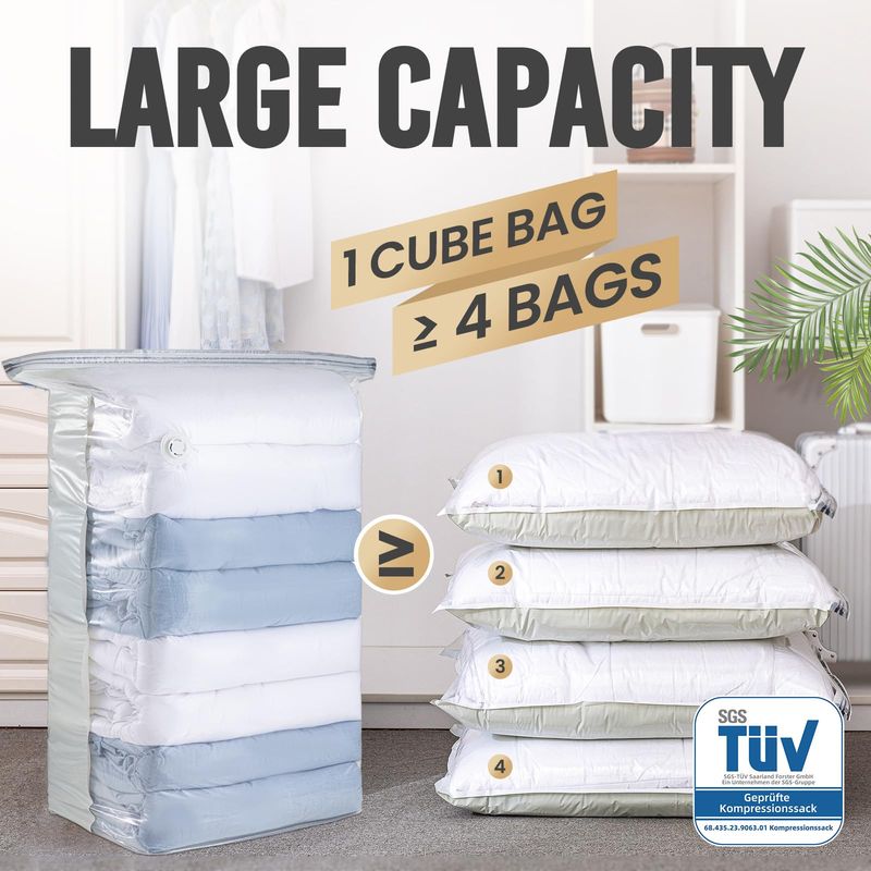 Vakuumbeutel Für Kleidung, Würfel-staubsauger, 4er-pack (80×100×38 Cm) Platzsparende Vakuum-aufbewahrungsbeutel Für Kleidung, Bettdecken, Kissen