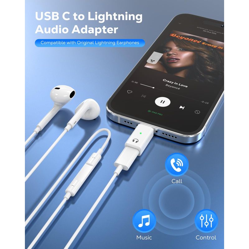 Lightning-auf-usb-c-audioadapter, Usb-c-auf-lightning-adapter Für Kopfhörer Und Ohrhörer Für Iphone Air 17, 16, 15, Pro Max Plus, Ipad Air/pro, Nicht Zum Laden, Weiß