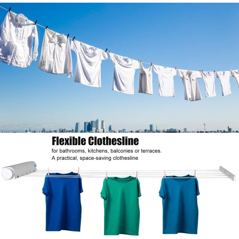 Einziehbare Wäscheleine, Einziehbarer Wandwäschetrockner, Wandwäscheleine, Einziehbare Wäscheleine, Wandwäscheleine, 4-adrige 3,2 M Lange Outdoor-wäscheleine, Mit Leinen (alé Blau Rosa)