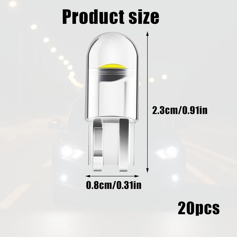 20 Stück W5w Led-lampen, 12v 6500k Cob Led-innenraumbeleuchtung Für Autos, Led-autolampen Geeignet Für Die Fahrzeuginnenbeleuchtung (weiß)