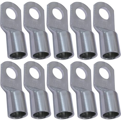 Packung Mit 10 Röhrenförmigen Crimp-kabelschuhen – Öse – Ø 8 Mm – Unisoliert – Für 35 Mm² Leiterquerschnitt – Kabelverbinder – Klemmung – Silberfarben