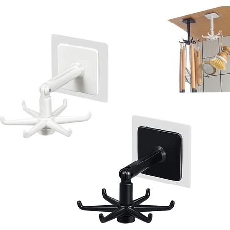 360° Drehbarer Klapphaken Mit 6 Selbstklebenden Haken Zum Einfachen Anbringen Ohne Bohren, Für Küche Und Bad, Platzsparend, Weiß Und Schwarz (2 Stück)