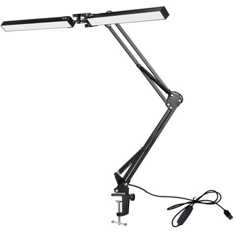 Led-schreibtischlampe Mit Schwenkarm Und Doppelkopf Mit Augenschutz – Geeignet Für Schlafzimmer, Büros Etc. – 1 Stück. 12 V. Schwarz.