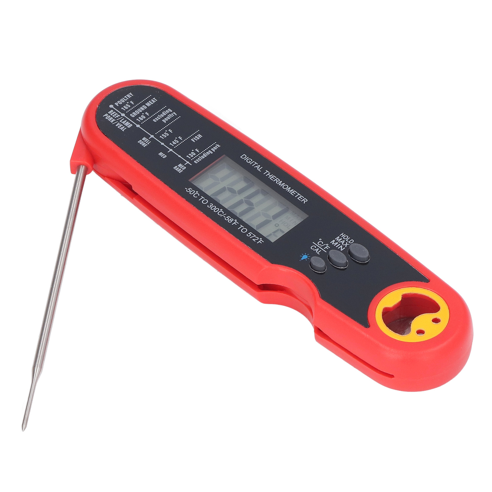 Faltbares, Wasserdichtes Elektrisches Fleischthermometer Mit Schneller Temperatursonde Zum Grillen Und Backen, Rot