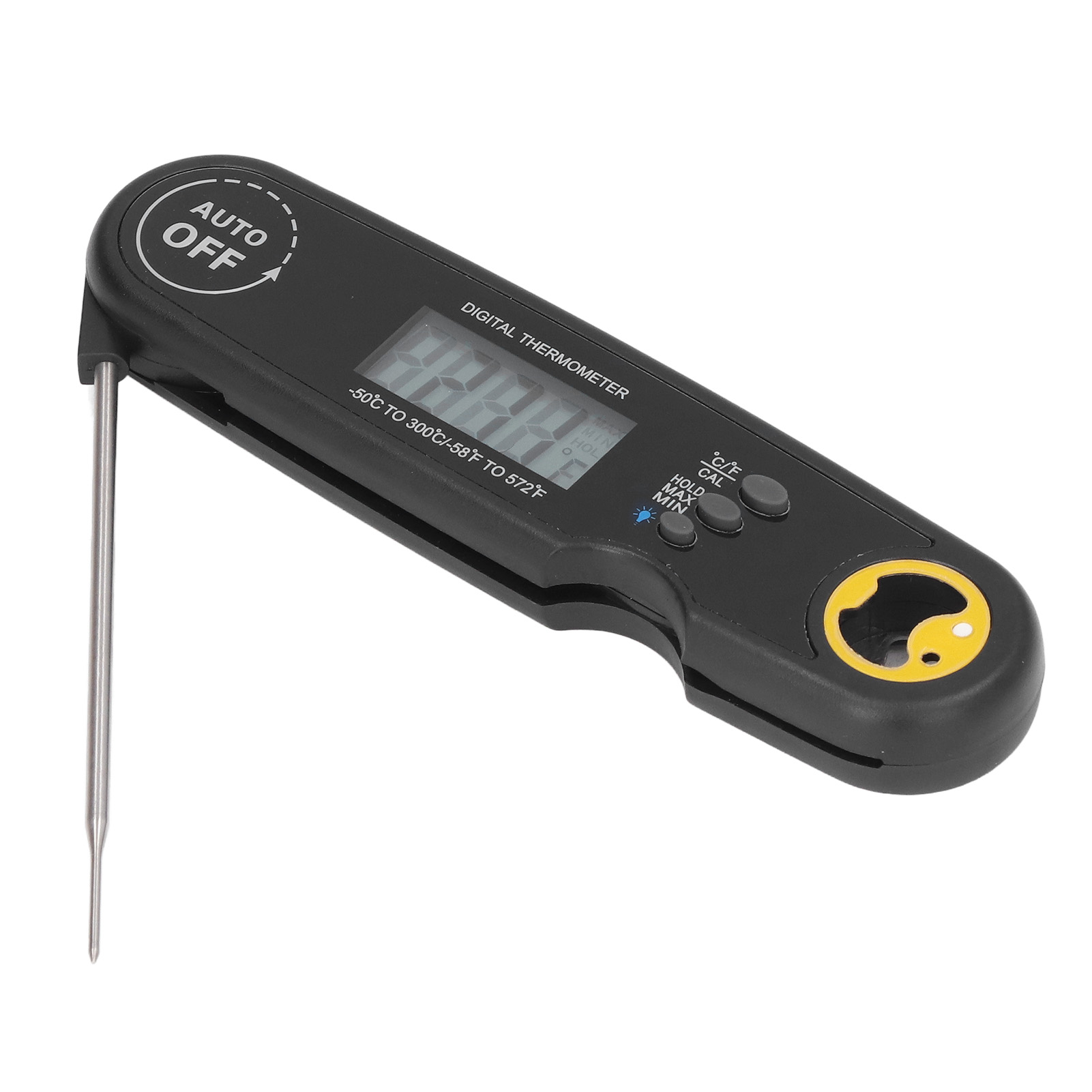 Faltbares, Wasserdichtes Elektrisches Fleischthermometer Mit Sonde Zum Grillen, Schnelle Temperaturmessung, Schwarz