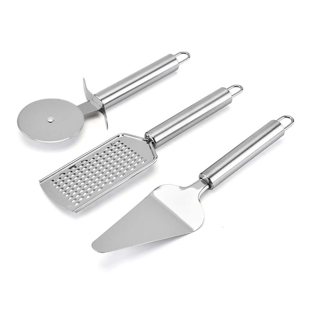 Set Aus 3 Pizza-utensilien Aus Edelstahl: Pizzaschneider, Pizzaschieber Und Käsereibe Für Pizzen Und Tartes