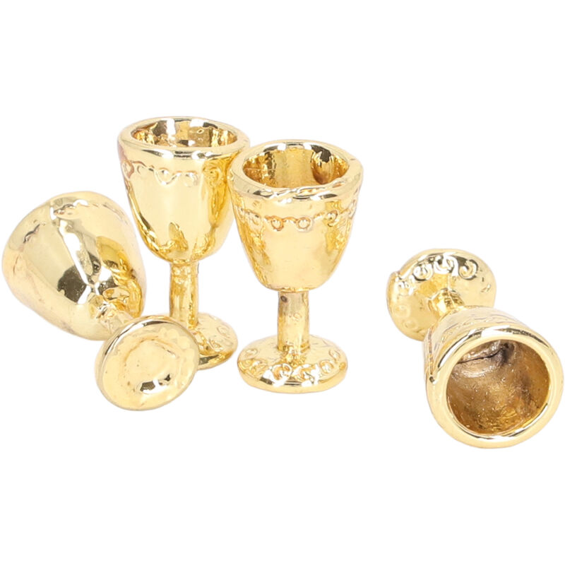 4 Mini-champagnergläser Im Realistischen Gold-look Für Puppenhäuser Im Maßstab 1:12