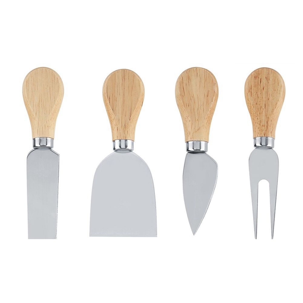 4-teiliges Käsemesser-set Aus Edelstahl Mit Holzgriffen – Zum Schneiden Und Tranchieren.