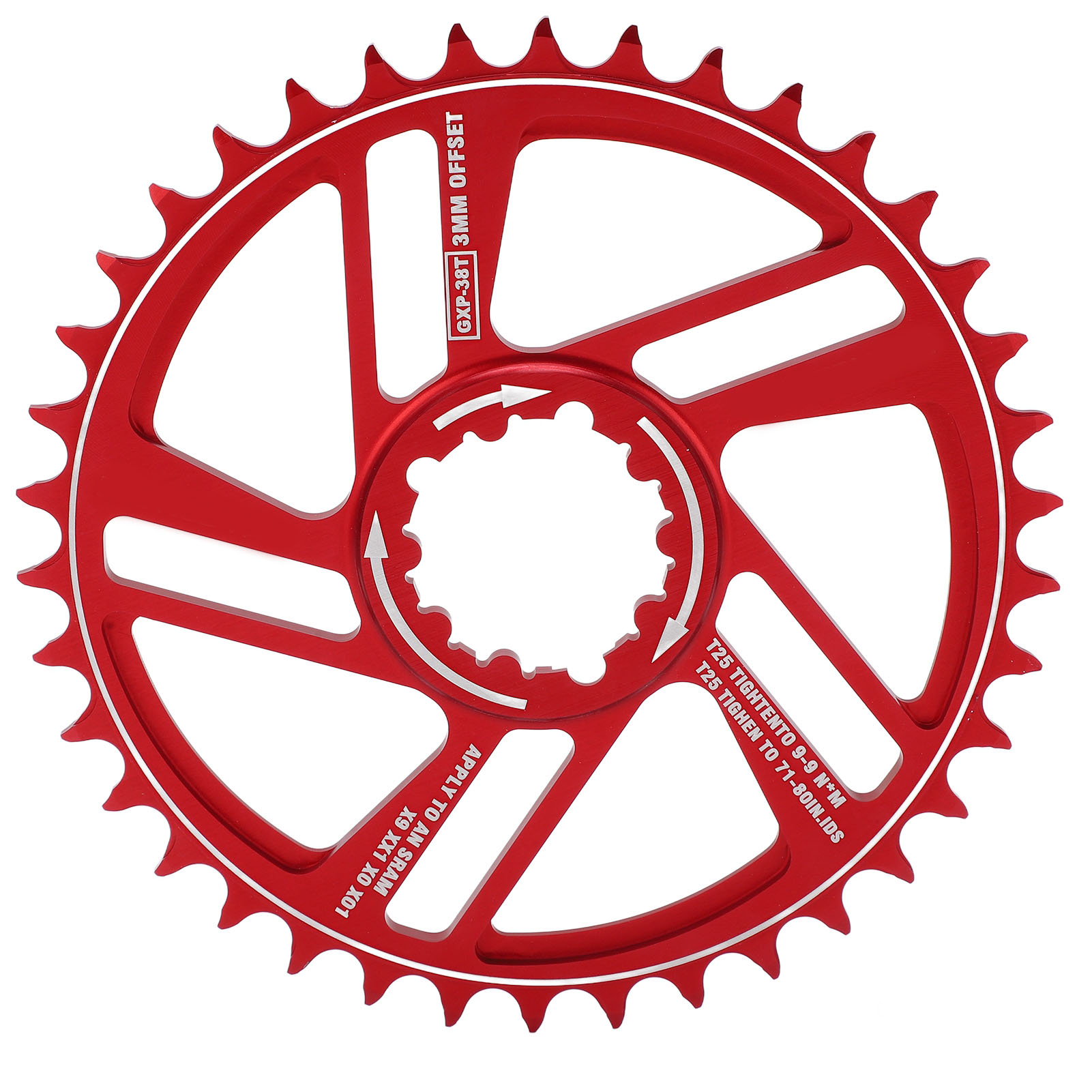 Lebycle 38t Fahrradkettenblatt, Direct-mount-schaltwerk Mit 3 Mm Versatz, Sram Gxp-kompatibel, Narrow-wide-profil, Rot