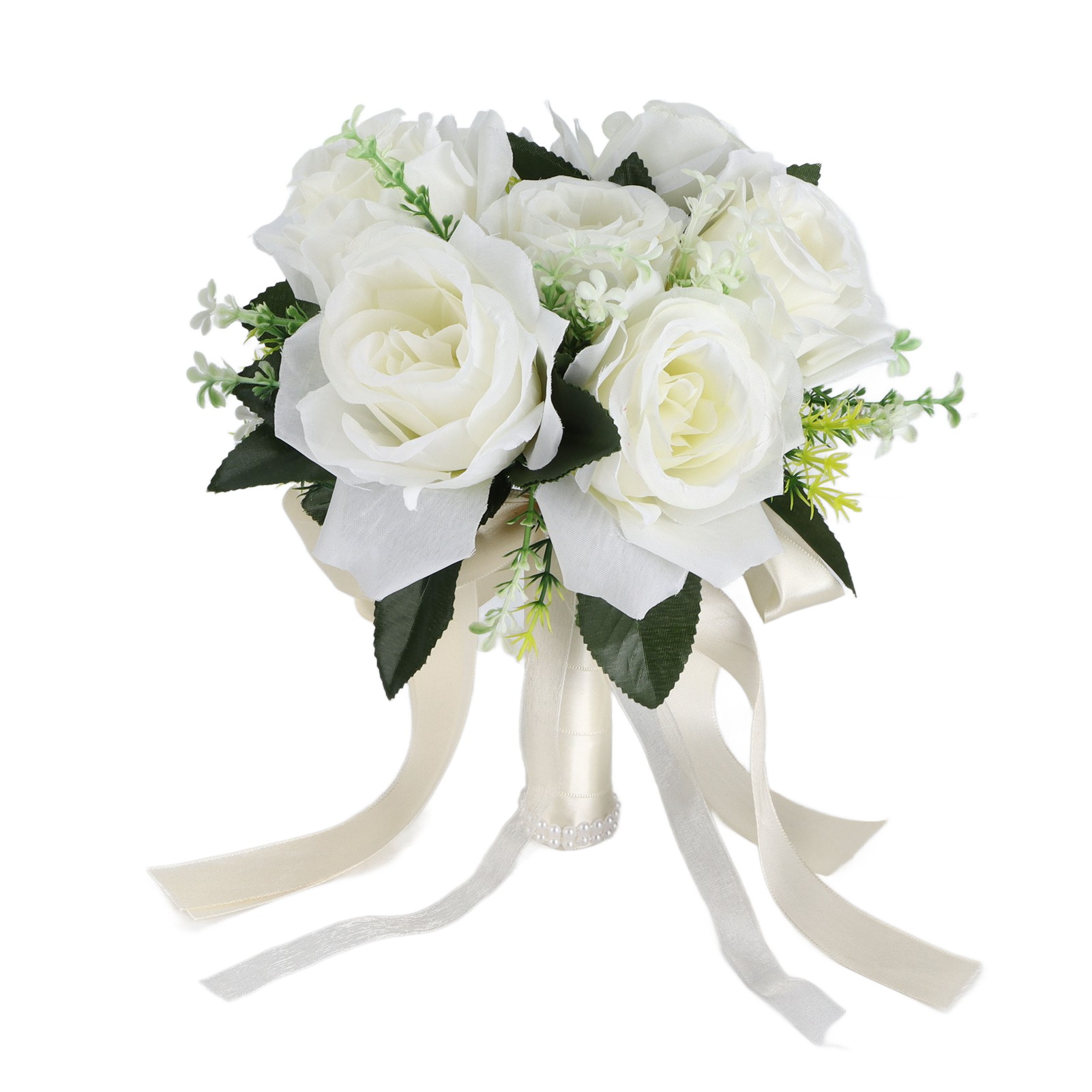 Künstlicher Seidenbrautstrauß, Milchweiße Rosen Für Das Brautoutfit