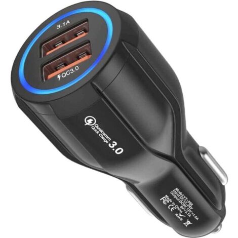 Usb-autoladegerät Mit 2 Anschlüssen, Quick Charge 3.0, Zigarettenanzünder-kompatibel Für Iphone, Ipad, Samsung Galaxy S10/s9/s8, Huawei, Xiaomi, Schwarz
