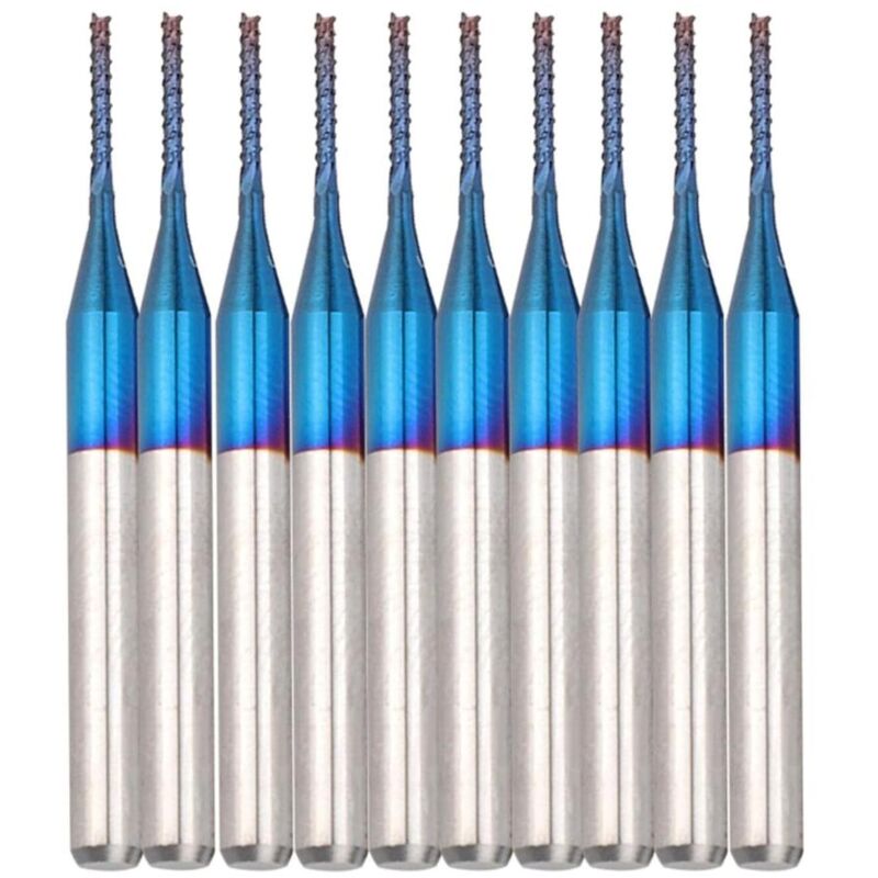 Nano Blue Coat Cnc-fräser, 10er-pack, Konischer Hartmetallfräser, 3,175 Mm, Blauer Hartmetall-rundspitzenfräser Zum Fräsen Und Gravieren Auf Cnc-maschinen Für Leiterplatten (1,0 Mm)