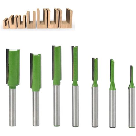 Set Mit 7 Geraden Abwärtsfräsern Mit 6 Mm Schaft, Ein- Oder Zweinutig Für Fräser, Gerade Holzfräser Zum Bündigen Fräsen Mit Der Oberfläche Oder Zum Fräsen Von Mustern Oder Konturen In Der Holzbearbeit