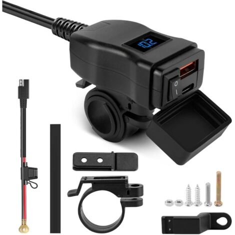 Motorrad-ladeadapter Mit Spannungsmesser, Usb-a- Und Usb-c-schnittstelle, 12 V–24 V, Universell, Wasserdicht, Schutzart Ip65, Spannungsmonitor, Ausgang 5 V/3,4 A (blau, Usb + Usb-c)