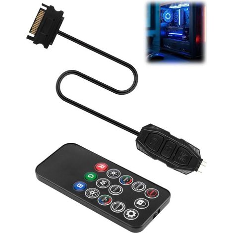 5v 3-pin Rgb-controller Mit 14-tasten-fernbedienung, Rgb-beleuchtungsmodus, Rgb-lüftersteuerung, Sata-stromanschluss (männlich) Für Lüfter-hub