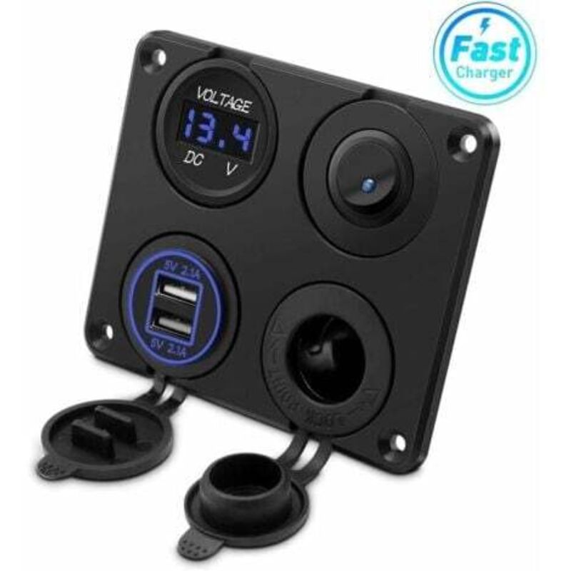 Zigarettenanzünderbuchse, Zwei 4,2-a-usb-anschlüsse, 12-v-gleichstromausgang, Schalter Und Voltmeter Mit Led-anzeige, Wasserdichtes Kfz-ladegerät, 12-v-/24-v-zigarettenanzünderbuchse