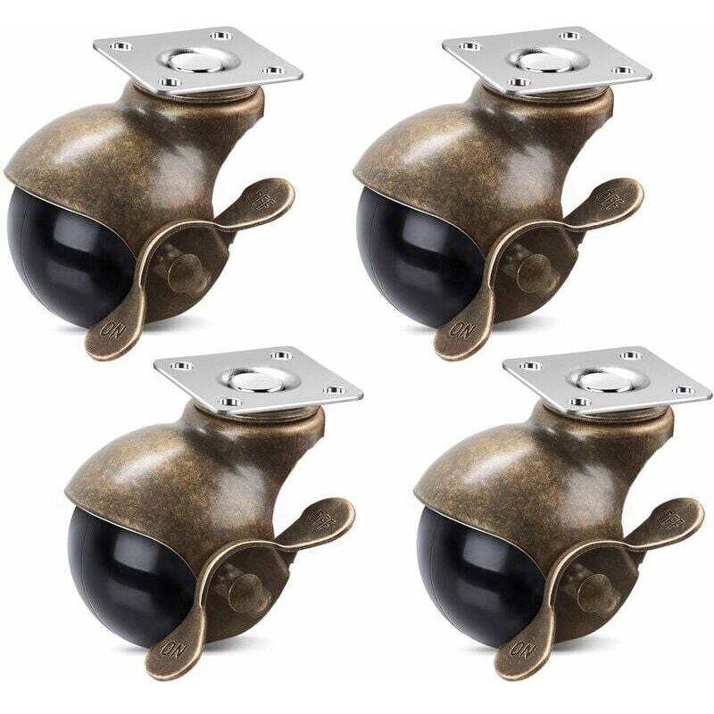 2-zoll-kugellagerrollen Mit Bremse, 360-grad-drehung, Antikmessing, Mit Deckplatte, Für Möbel, Schränke Und Rollstühle (4er-pack, 160 Kg)