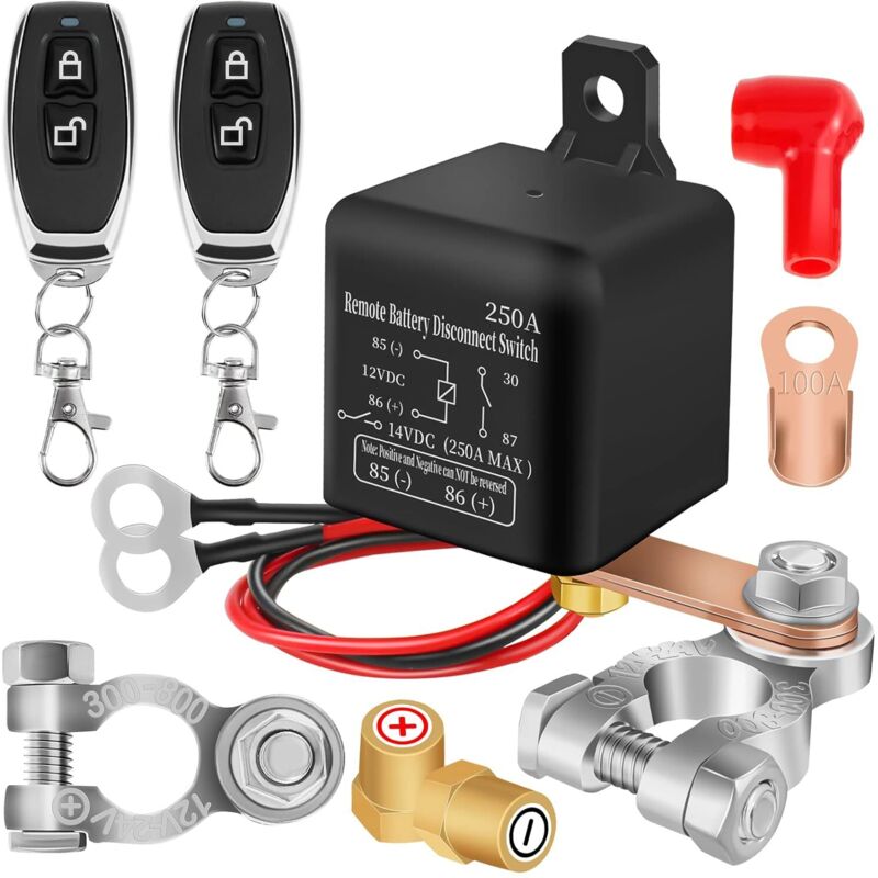 12v-batterietrennschalter, 12v-batterieschutzschalter, 250a-batterietrennrelais Mit 2 Fernbedienungen Für Auto, Boot, Lkw Und Wohnmobil (250a)