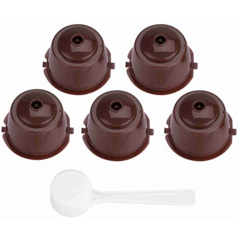 Kapseln, 5 Stück, Lebensmittelechtes Pp Und Edelstahl 304, Wiederverwendbarer Kaffeekapselfilter, Nachfüllbar (braun).
