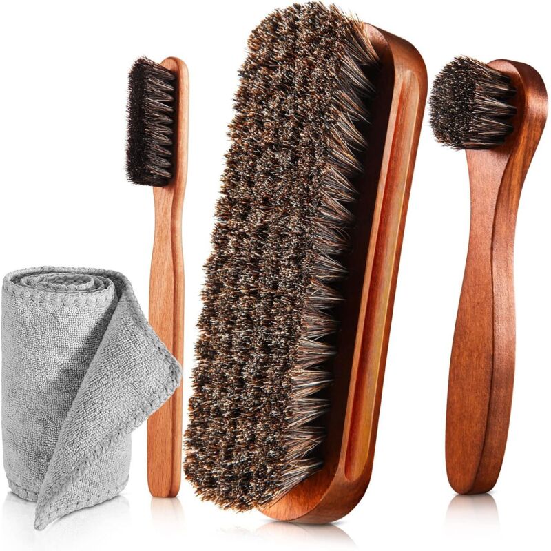 Premium Lederreinigungs- Und Pflegeset: 4-teilig, Applikatoren Aus 100 % Rosshaar, Polierbürsten Und Mikrofasertuch Für Schuhe, Stiefel, Leder- Und Wildledertaschen, Auto.