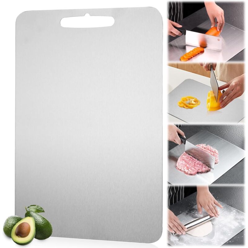Doppelseitiges Schneidebrett Aus Titan 304, 30 X 20 Cm, Lebensmittelecht, Ideal Für Fleisch, Obst Und Gemüse.