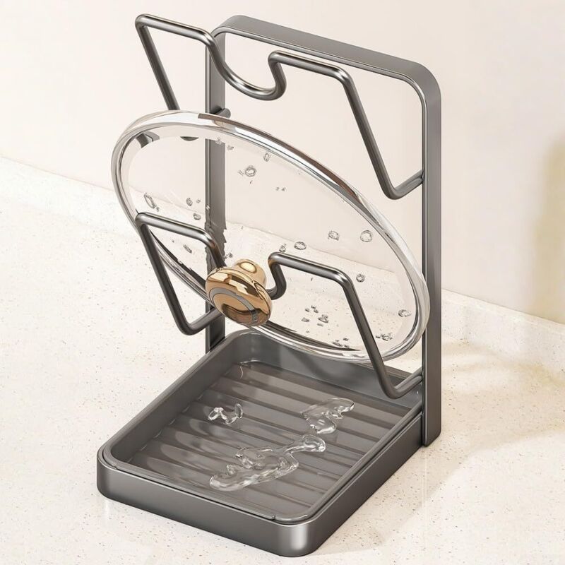 Deckel- Und Löffelhalter Für Die Arbeitsplatte, 2-in-1-organizer Für Deckel Und Küchenutensilien, Grau