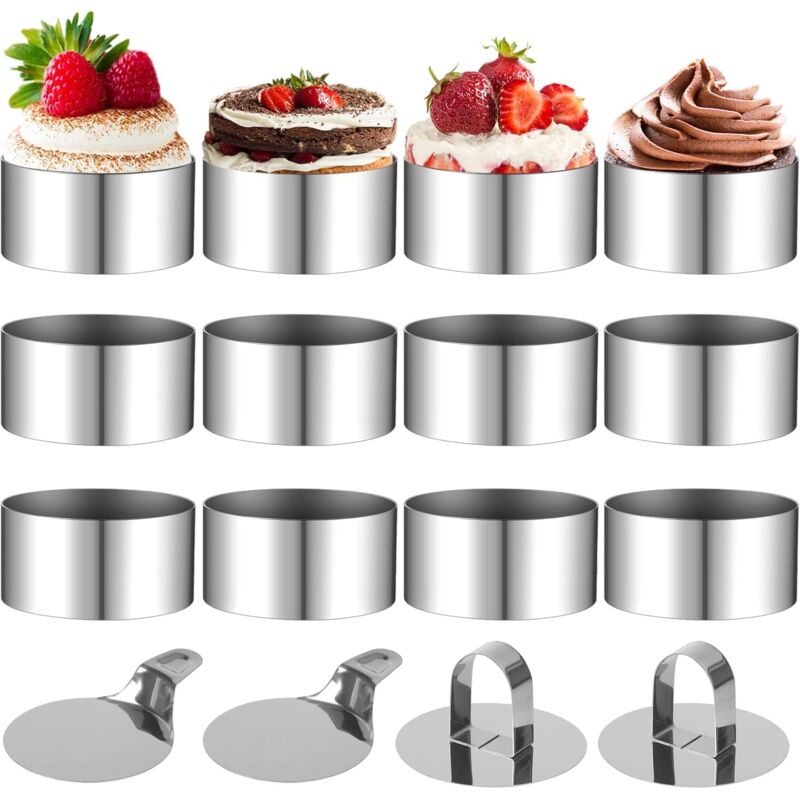 Set Mit 12 Gebäckringen, 8 Cm Präsentationsringen Mit 2 Deckeln Und 2 Unterteilen, Runden Ausstechern Aus Edelstahl, Kreisförmigen Mousse-ringen Für Kuchen, Desserts Und Mousses.